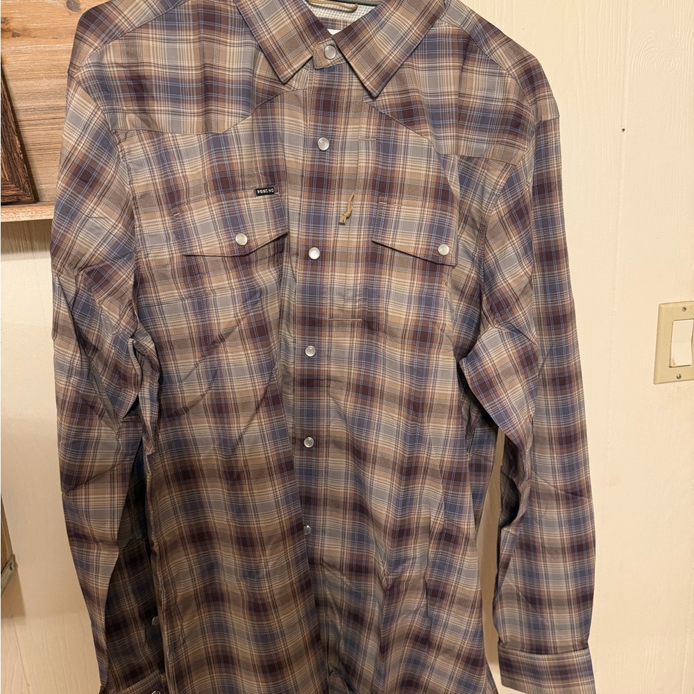 NEW! Men's Plaid Button-Down Poncho Outdoors Shirt